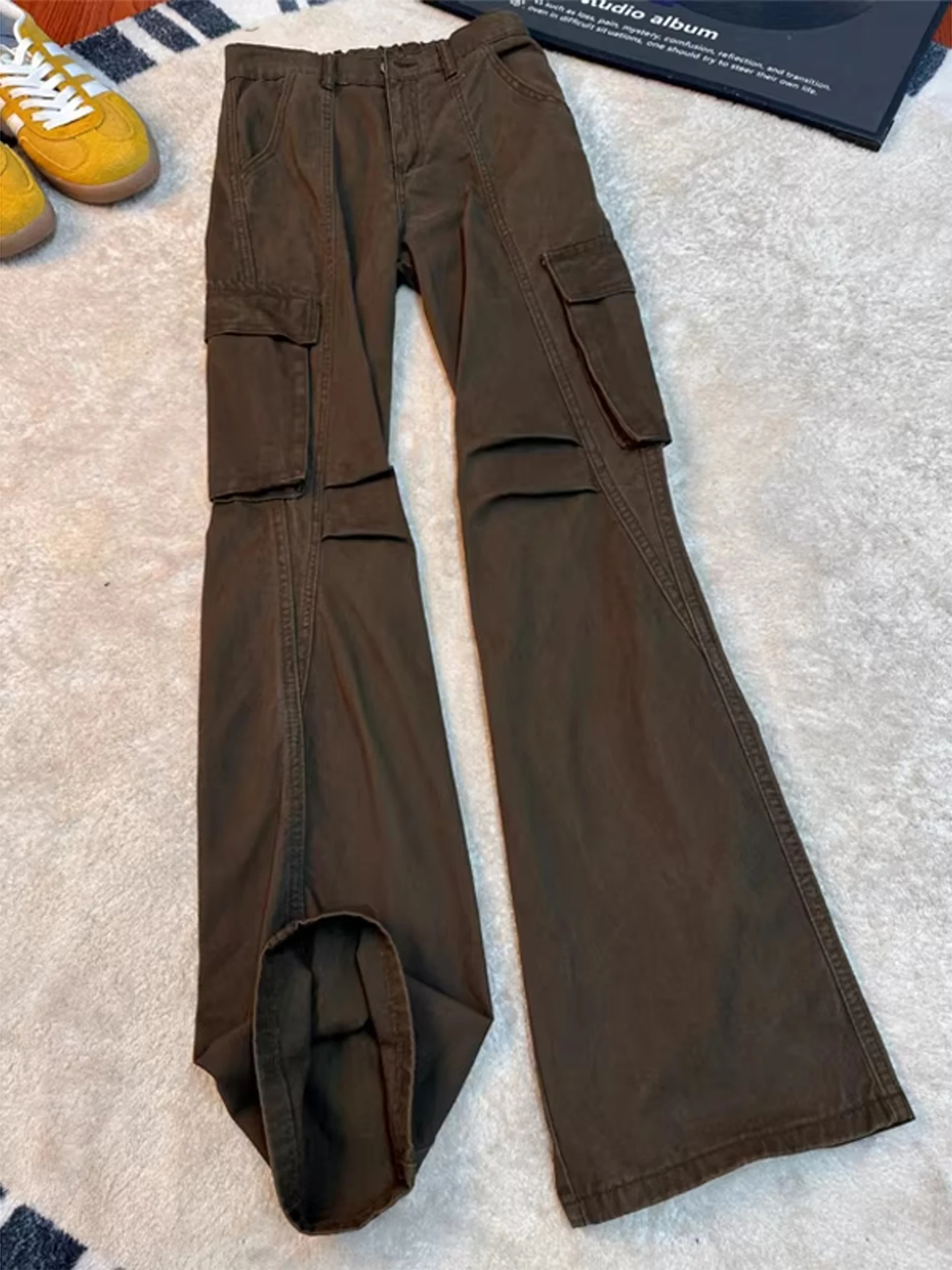 

Ce Brown Deconstructed Workwear Jeans Men's Spring Autumn American Folded Splicing Pants High-End Feeling Cool Flared Pants