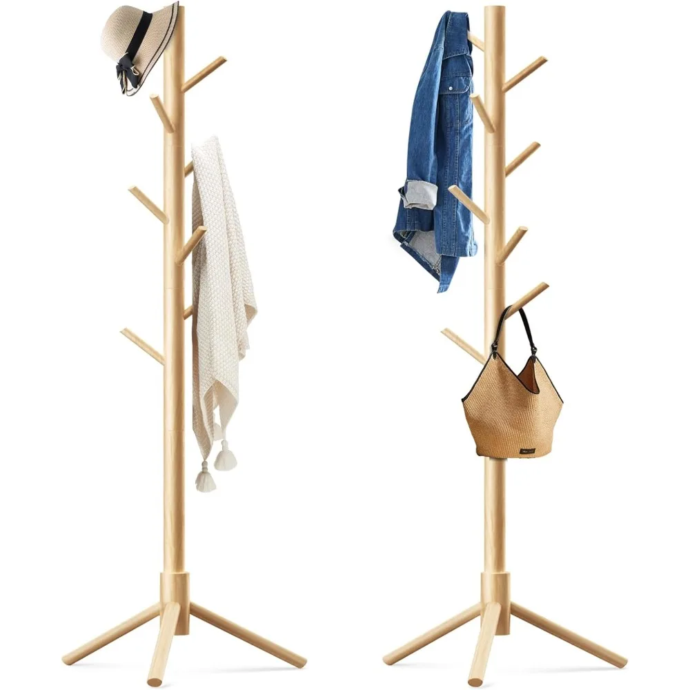 

2 упаковки вешалок, отдельно стоящая вешалка из цельного дерева с 8 крючками и 3 регулируемыми по высоте, простая сборная одежда для шляп, сумка