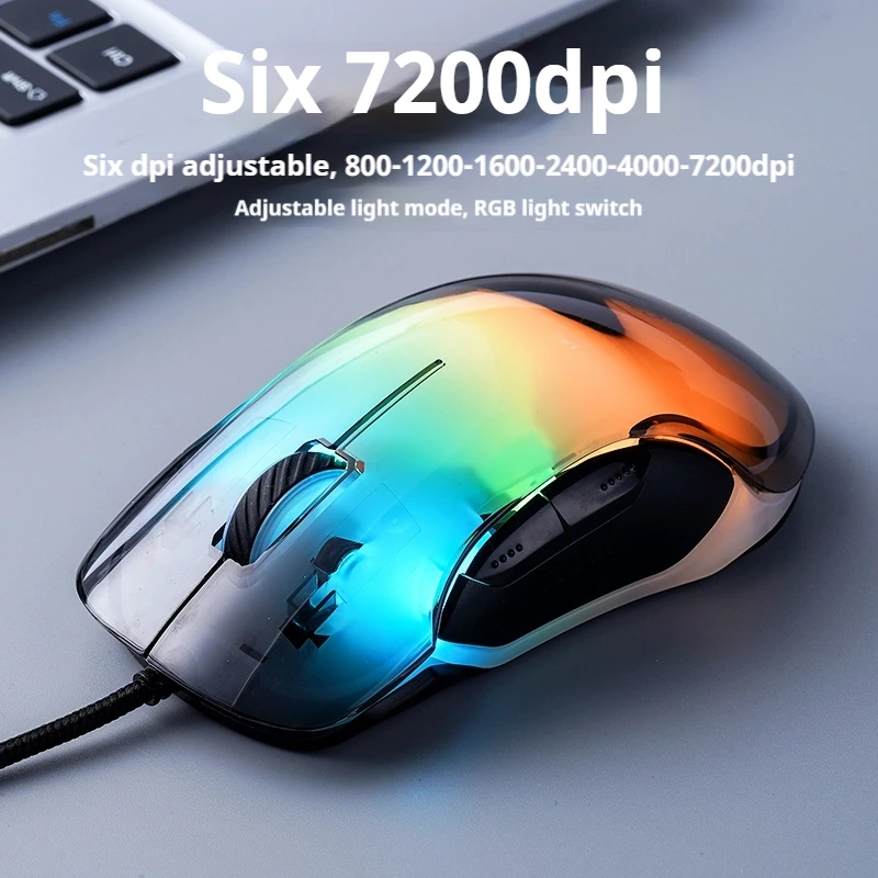 Wired Mouse With Rgb Transparent Color Light For Comfortable Touch Suitable For Business And Office Electronic Game Players
