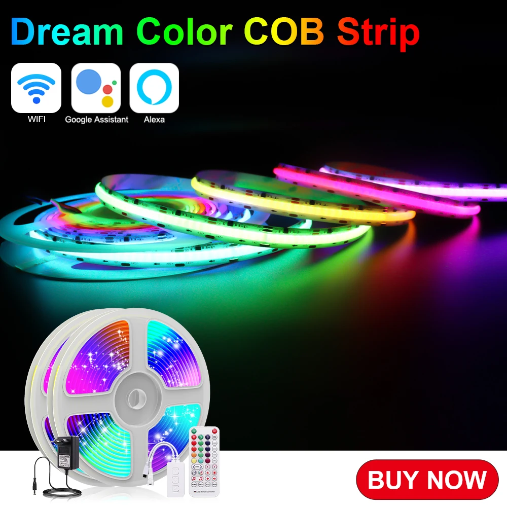 5M 10M WIFI Addressable Dream Color RGBIC COB Led Strip High Density Flexible Dimmable Full color RGB LED Lights led strip