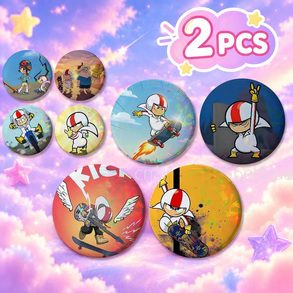 E-Extreme challenges Kick Buttowski 2Pcs Round Badge Set Button Brooch Pin, Anime Game Fans Collectible Decor & Birthday Gift