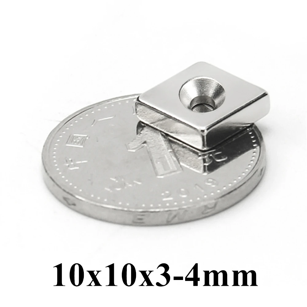 

5-200pcs 10x10x3mm hole:4mm Super Strong Countersunk Block Neodymium Magnet Rare Earth Strong Magnet