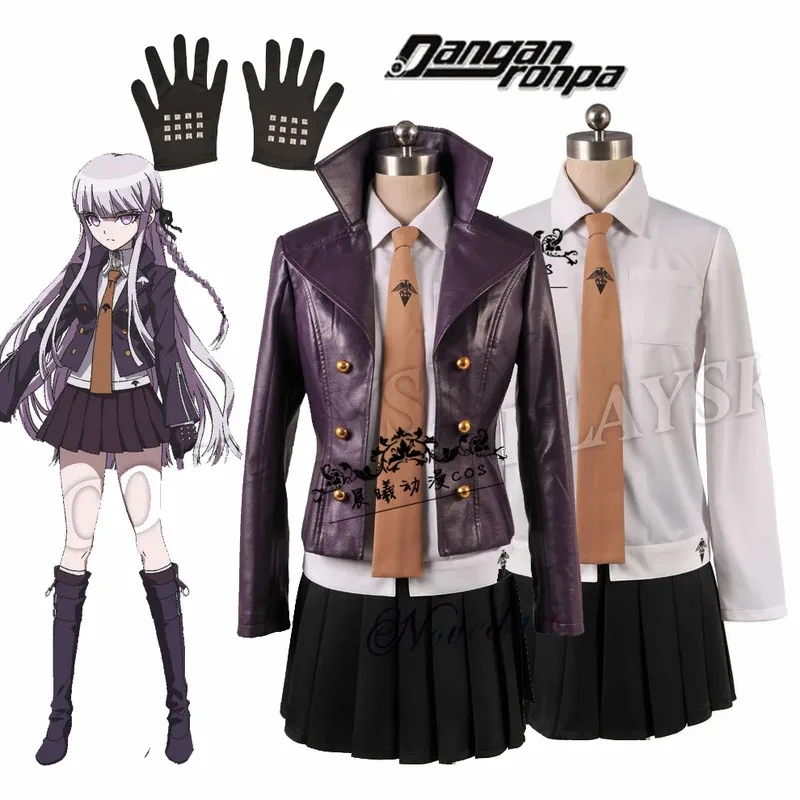 qq023Danganronpa Kyoko Kirigiri Dress Set With Gloves Women Halloween Cosplay Costume And Ri Wig Jacket Shirt Ti