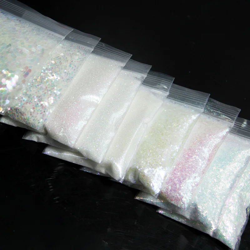 White Iridescent Nail Glitter AB Color Shiny Mermaid Sequins Mirror Irregular Slices 3D Flakes Paillettes Nail Art Decorations