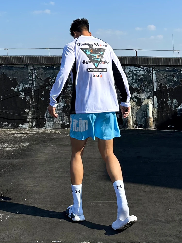 

Andtime ark Fin Sports Retro Patchwork Color Blo round Ne Fitn Street American Baskeall orm Long Sve Trendy