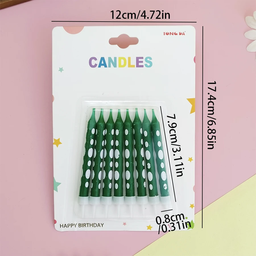 8PCS Green Dot Pencil Straight Rod Birthday Cake Candles Children's Party Decoration Creative Plugin Tapered Edged