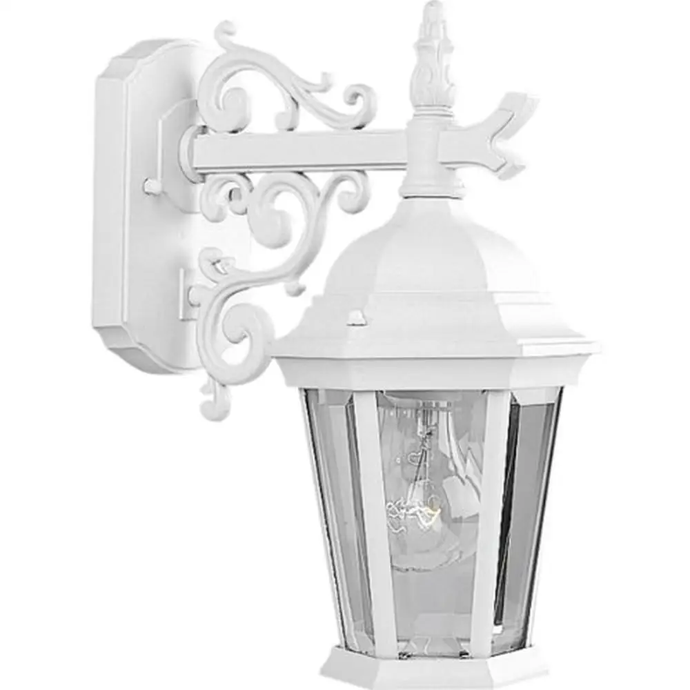 Traditional Outdoor Wall Sconce Lantern Clear Beveled Glass Aluminum Construction Textured White Finish IP65 Rated E26 Base