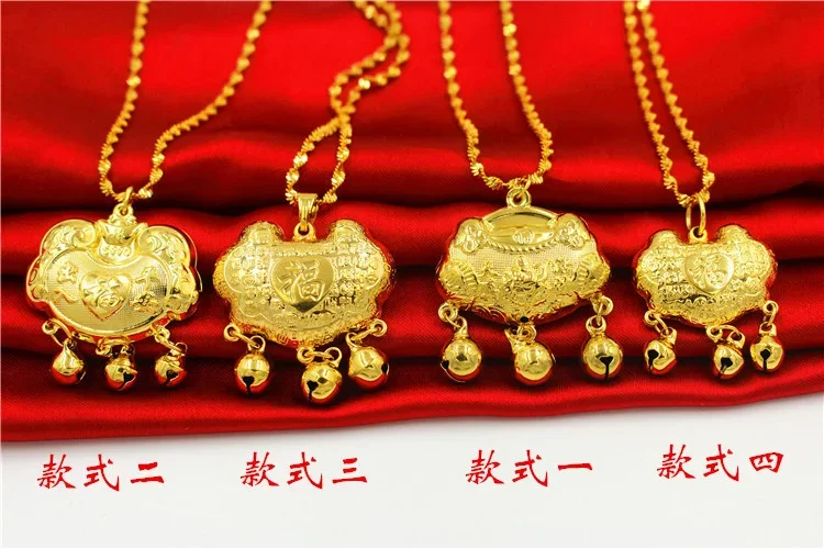 999 Jewelry Wedding Pendant Lucky Peace Longevity Lock Color Plated Real 999 Gold 18k Necklace for Women for Women's Gifts