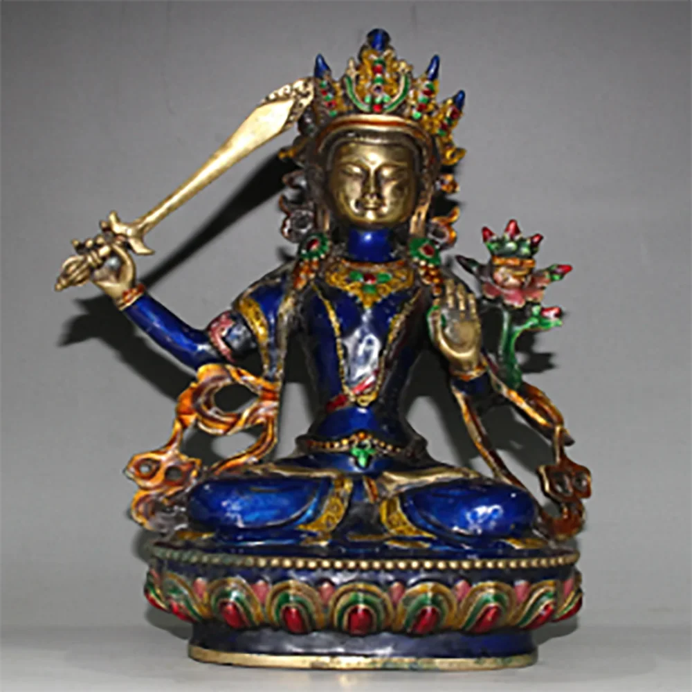 

Buddhism Hand Engraving Cloisonne Brass Bodhisattva Manjusri Buddha Statue