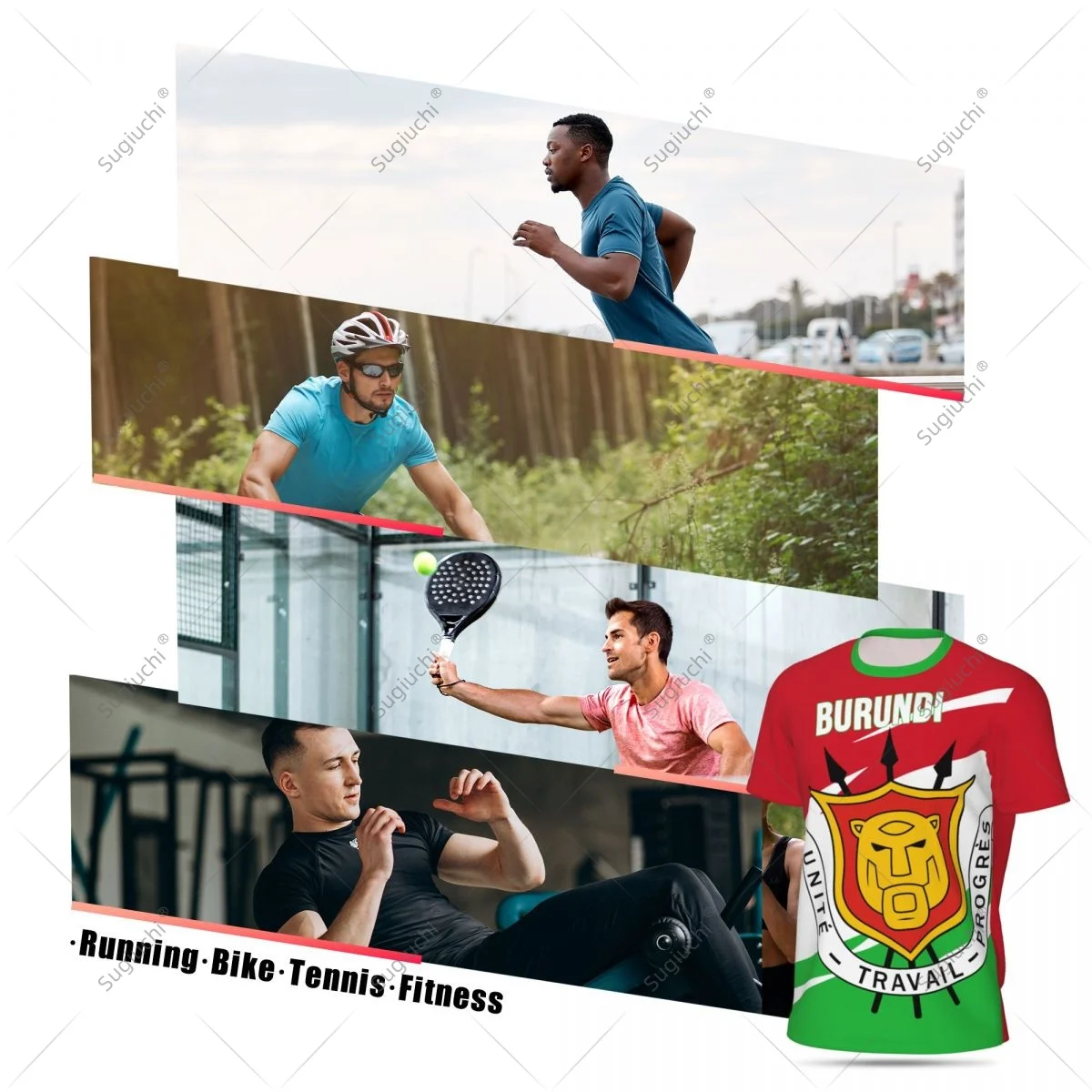 Burundi Flag Men Sports T-shirt Women Tees jersey for Soccer Football Running Bike Tennis Fitness Fans view 5