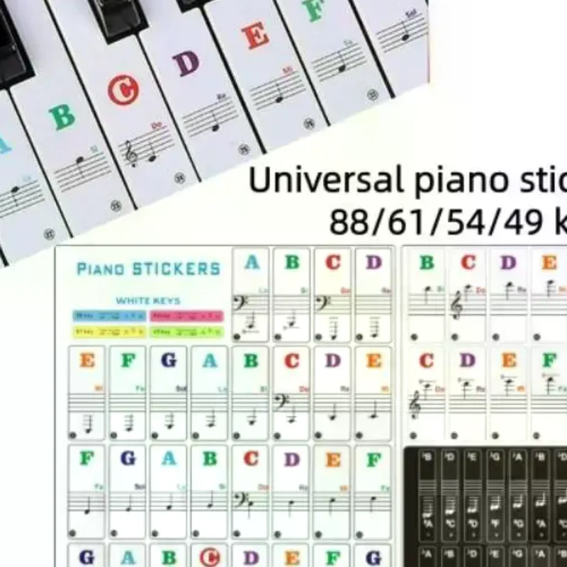 1 Set Beginner Letter Piano Sticker 88/61/54/49 Keys With Removable Colored Note Labels Piano Keyboard Stickers