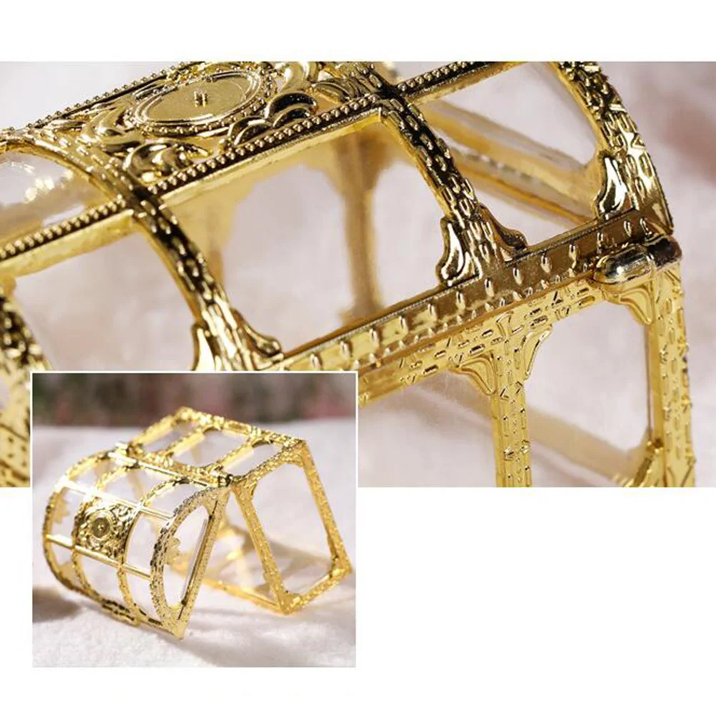 

Plastic Candy Box Treasure Chest Shape Sugar Containers Holder Gift Storage Case Party Supplies (Golden) (9x5.2x5.5cm)