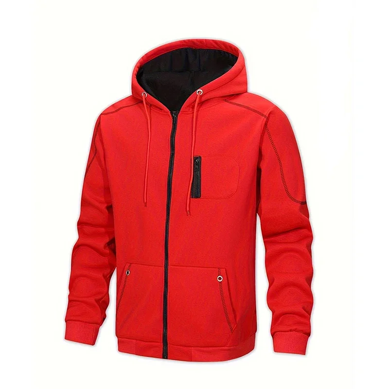 2026 Men's Autumn Winter Chest Zipper Jacket Casual Hooded Sweatshirt Outdoor Male Running Casual Zip Up Hoodie Coat Streetwear