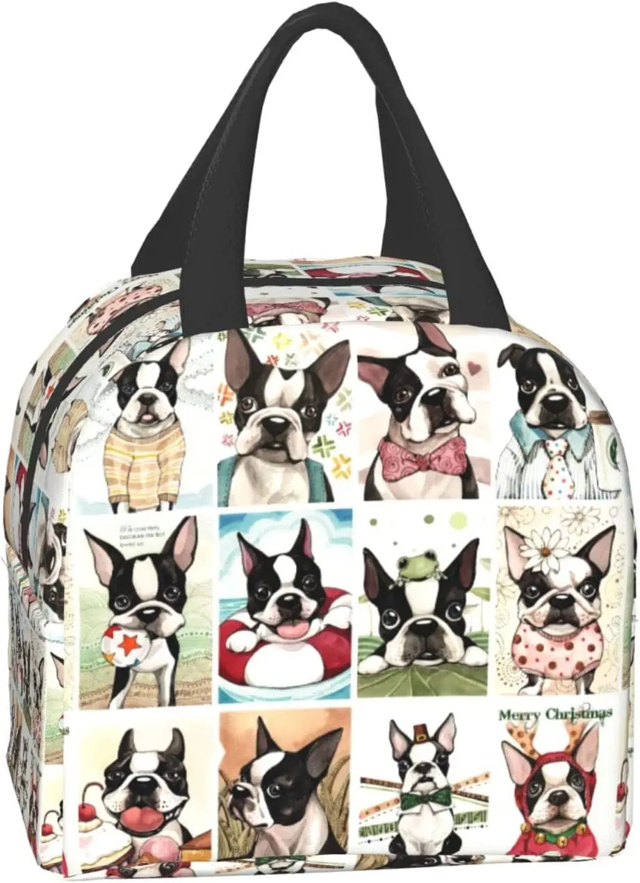 Cute Boston Terrier Dog Pattern Lunch Bag Teen Insulated Cooler Lunch box Containers for Adults Tote Thermos Portable Outdoors