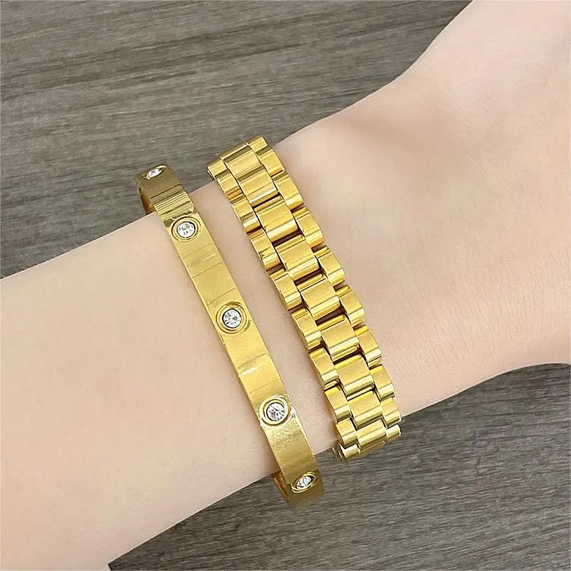 MHS.SUN Gold Plated Wide Opening Bracelets Bangles Zircon Roman Numeral Stainless Steel For Women Men Tree Of Life Jewelry