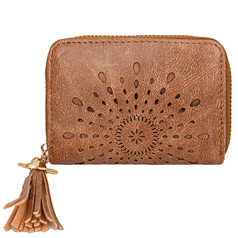 Fringe Decorative Women\'s Card Bag 2023 New PU Hollow Design Wallet