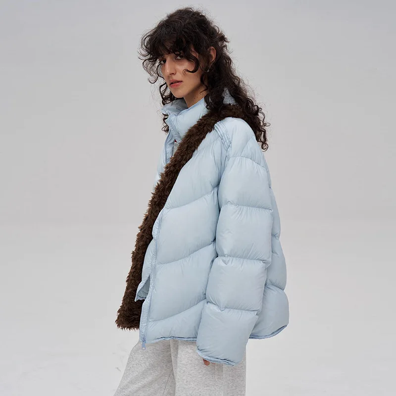 2025 Winter Mode Hoge Pluizige Brood Jas Jas 90 Witte Eendendons Bladerdeeg Donsjack Vrouwen Stand Kraag Jas