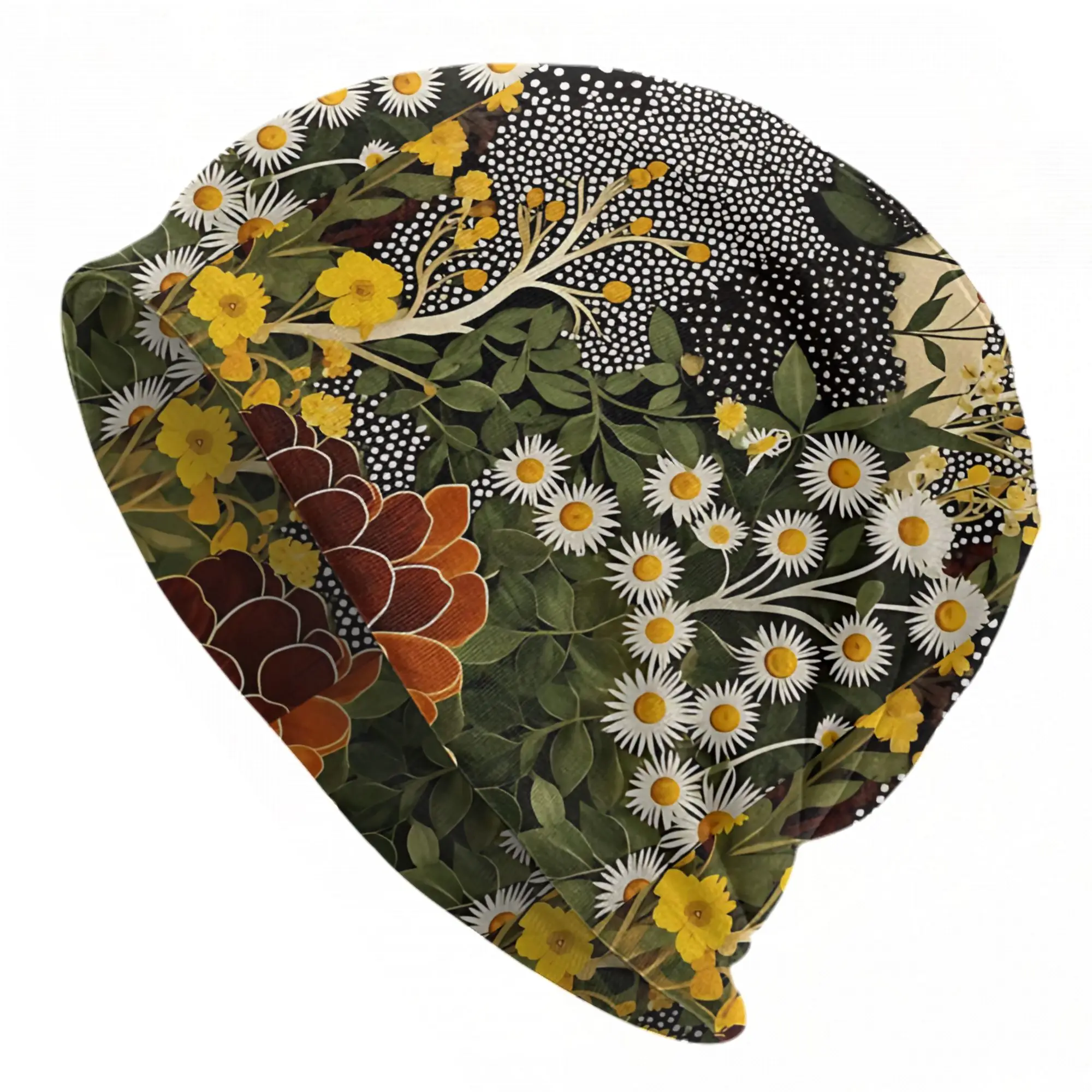 Yayoi Kusama Floral Daisies Skullies Beanies Hats  Goth Unisex Outdoor Caps Warm Dual-use Bonnet Hat