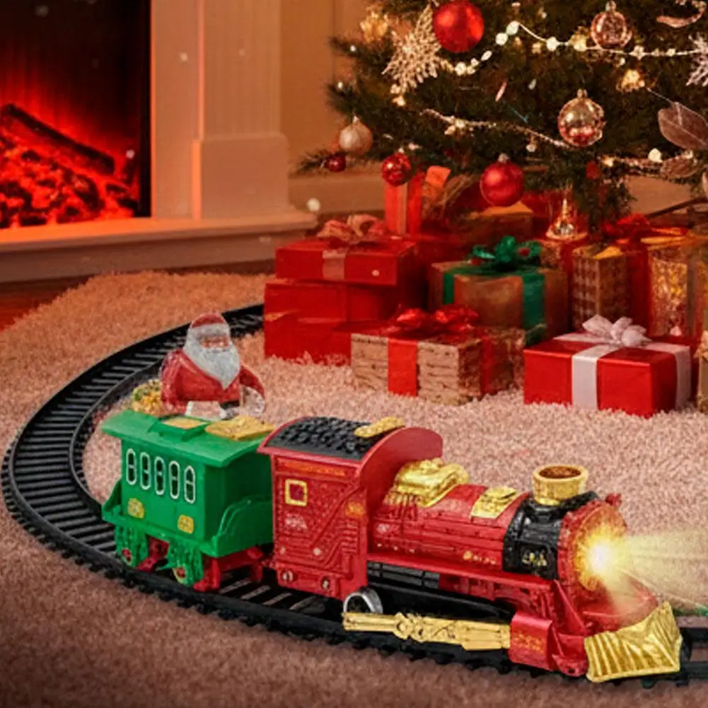 Tren de Navidad eléctrico, juguetes, coches ferroviarios, pistas de carreras con música, modelo de tren de Navidad, juguetes, pista de ferrocarril de motor eléctrico