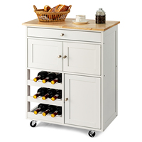 Kitchen trolley on wheels, serving trolley with drawers & 3-story wine rack & work plate, kitchen trolley side cart