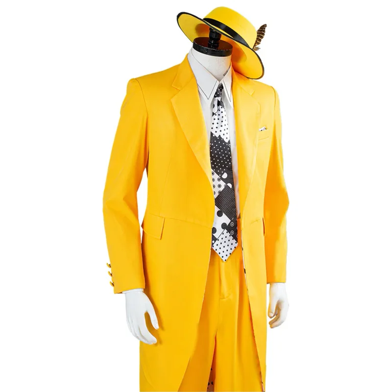 Cosplay Movie&tv The Mask Jim Carrey Costumes Set Unisex Adult Yellow Suit Uniform Outfits Halloween Carnival Dress Up Party