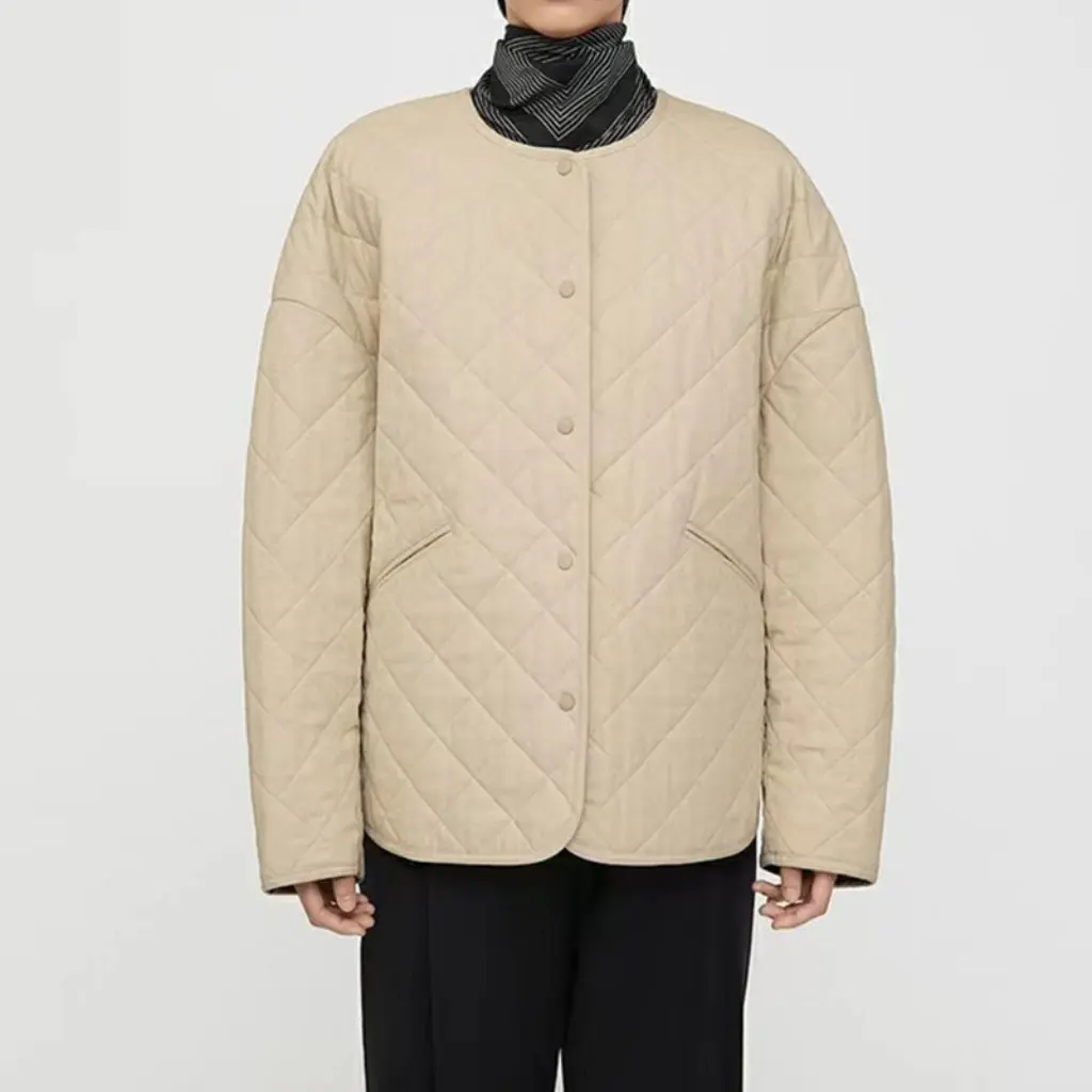

Women's Classic Quilted Cotton Jacket Nordic Style Versatile Retro Design round Neck Warm Casual Outerwear
