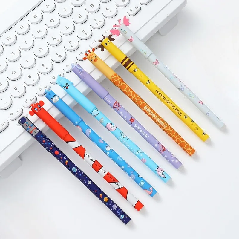 

4/8pcs Colors Erasable Gel Pens with Erase Ink Cute Animal Pen Colours 0.5mm/0.7mm Tip Fine Ballpoint Pen for School Office Gift
