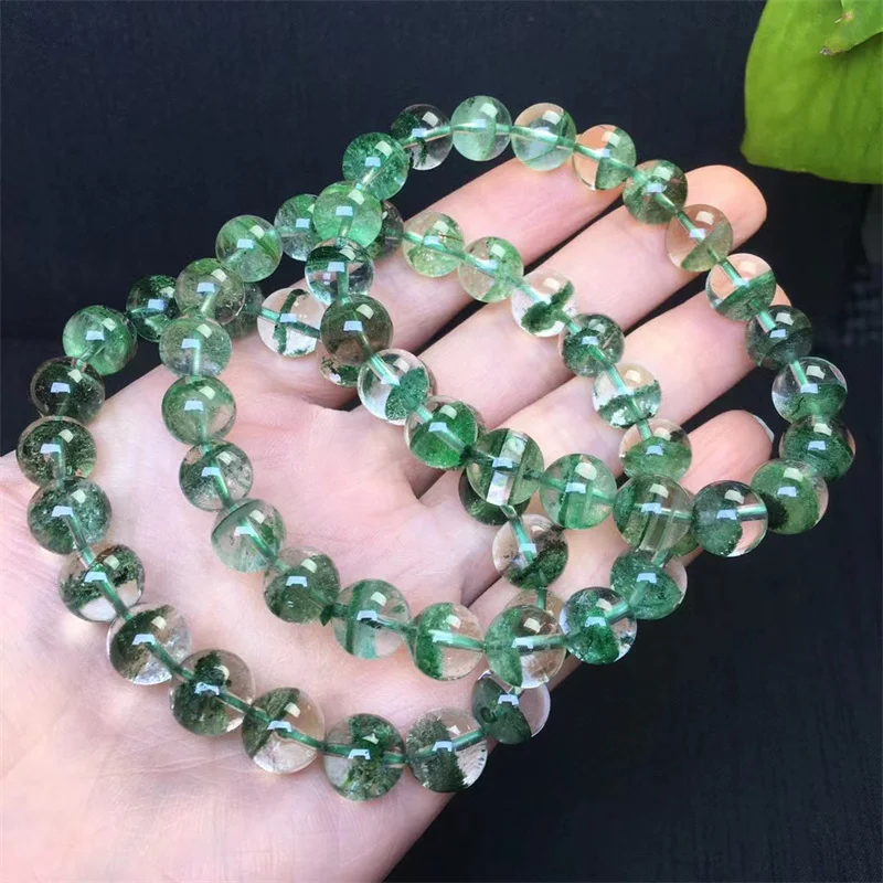 10MM Natural Green Garden Quartz Bracelet Fortune Energy Bangle Mineral String Woman Amulet Jewelry Healing Gift