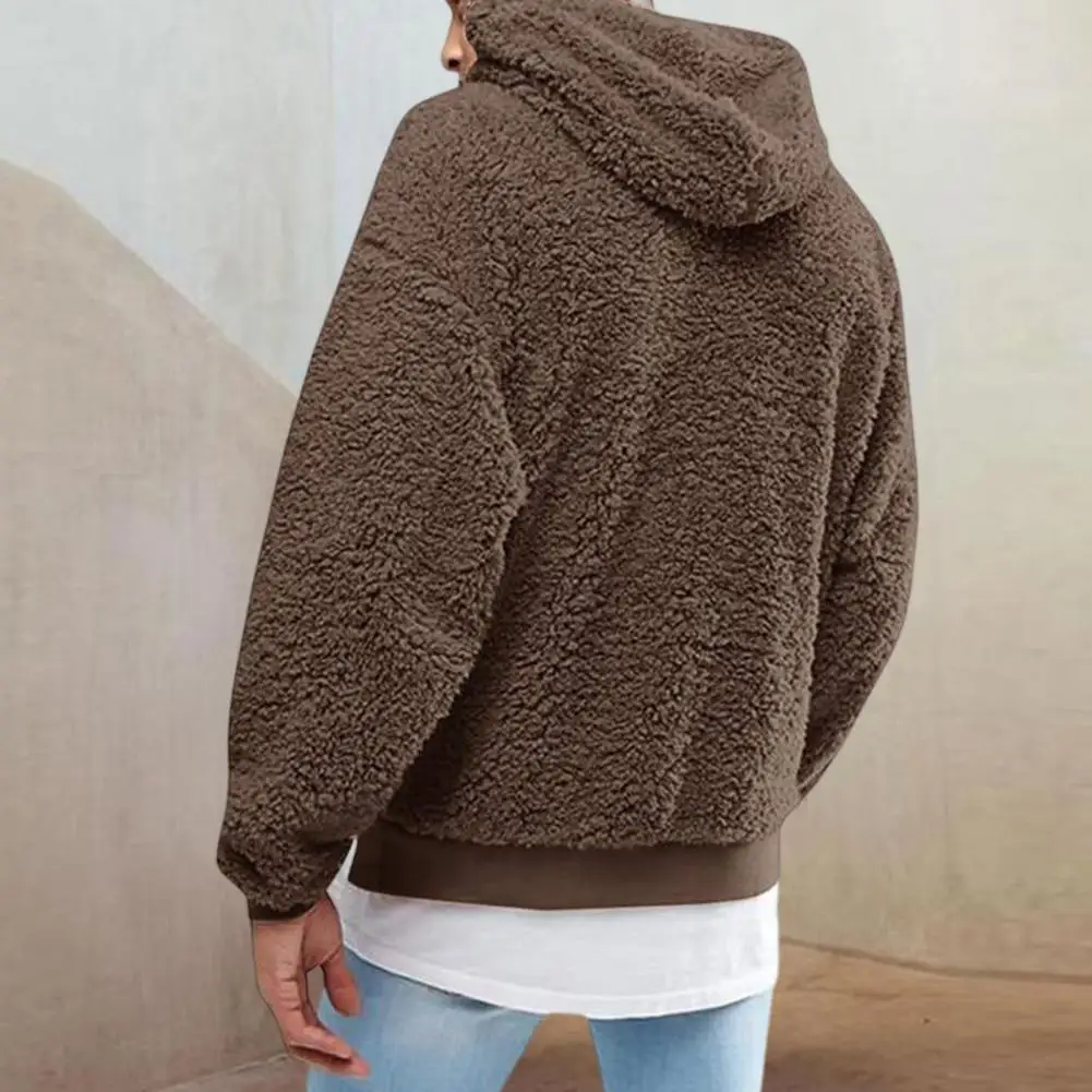 Warm  Chic Pure Color Plush Autumn Hoodie Casual Men Hoodie Hooded   for Home