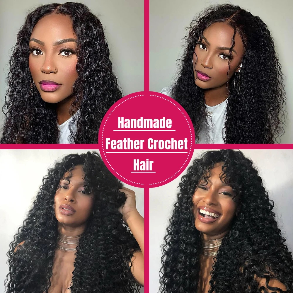 Miracle Knots Crochet Human Hair Deep Wave Bundles Invisible Knot Burmese Curly Boho Braids Crochet Human Hair Extensions 16-20 Inch Pre-Separated Reusable Feathered Human Crochet Curly 100% Human Hair For Black Women Lightweight Natural Look Crochet Hair