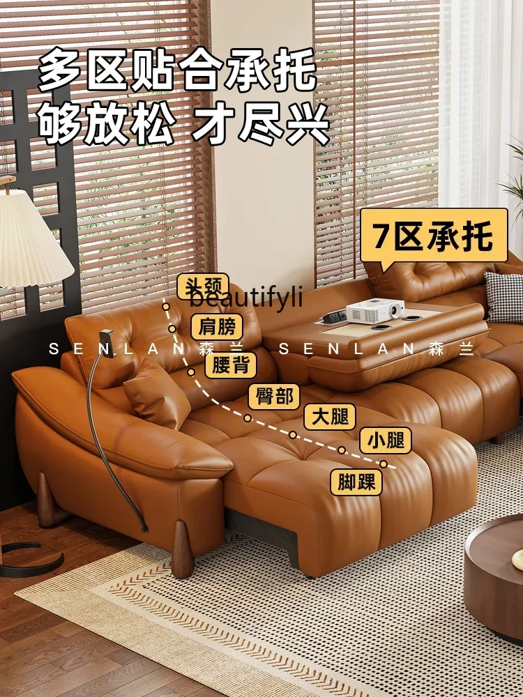 

Furniture Italian electric multi-functional sofa bed dual-purpose retractable living room retro first-layer leather sofaQ