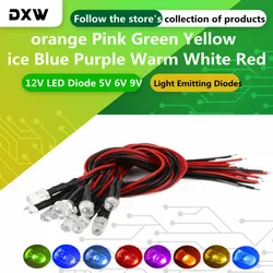 10pcs/Lot 10mm 12V LED Diode 5V 6V 9V Prewired Light Beads White Red Green Blue Yellow Bright Emitting Pre Wired Cable DIY Lamp