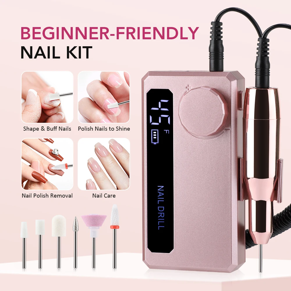 Portable Electric Nail Drills Machine Pro 4000mAh Long battery life 45000RPM Rechargeable Gel Nail Polishing File Manicure Tool