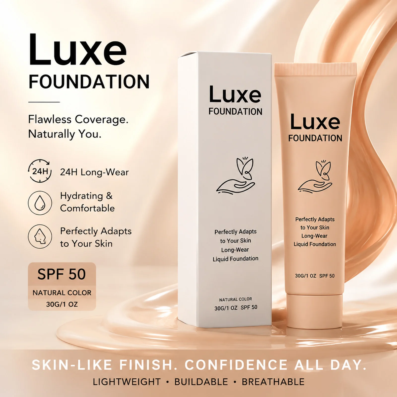 Base de Maquillaje con Protección Solar SPF 50+ que Cambia de Color, Larga Duración, Brillo Natural, Ligera, para Uso Diario, Protección Facial para Exteriores