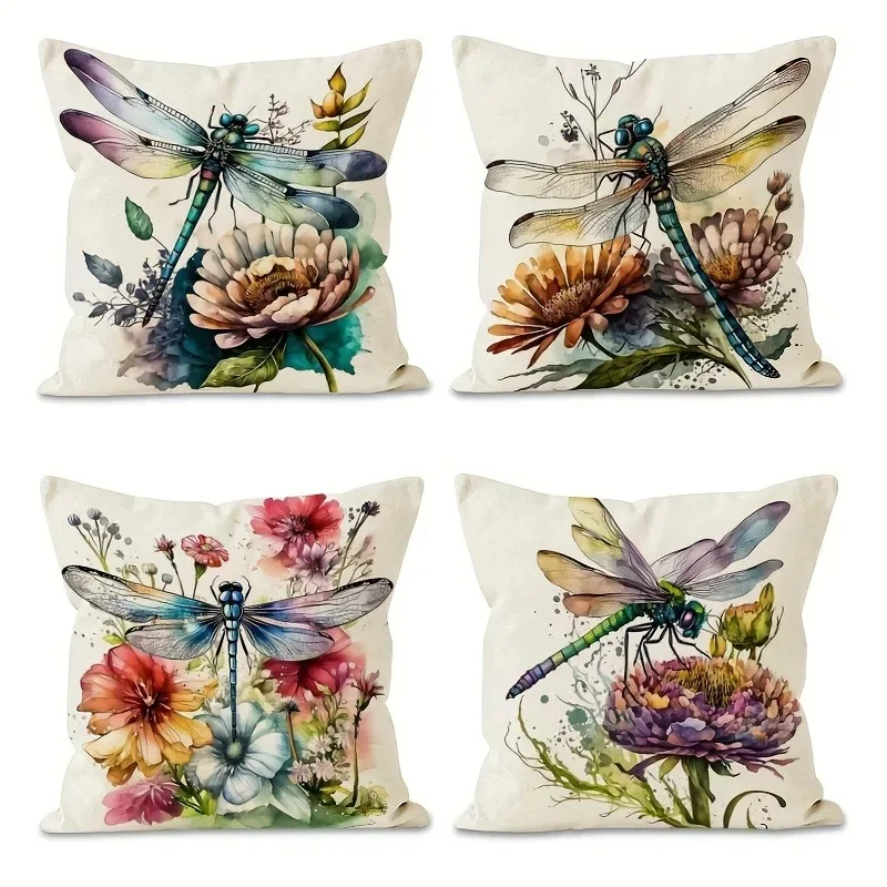 Dragonfly floral pattern printing pillowcase living room sofa chair cushion cover home bedroom room decoration 45x45cm