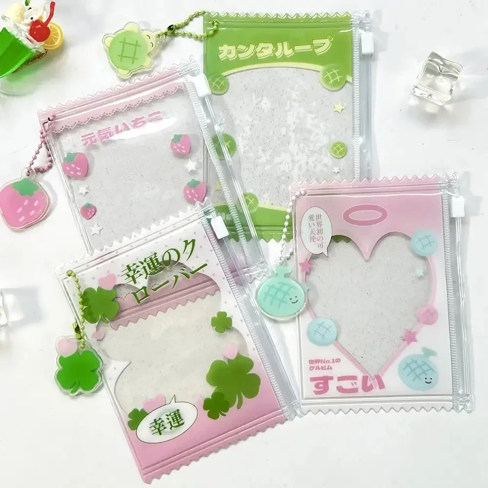 Lucky Clover Theme Japanese Photo Card Holder Cute Snack Packaging Bag PVC Transparent Card Holder for 3inch Photocard Protector