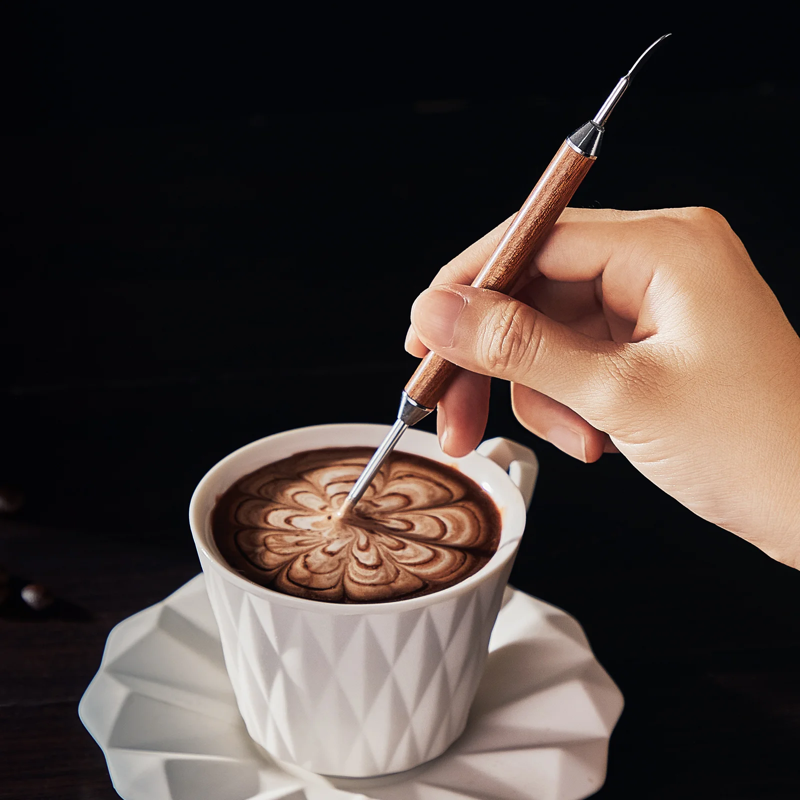Bincoo Coffee Art Pen Set for Baristas, Latte Art Pen, Wooden Coffee Drawing Tool for Latte, Cappuccino, Macchiato,Espresso Milk