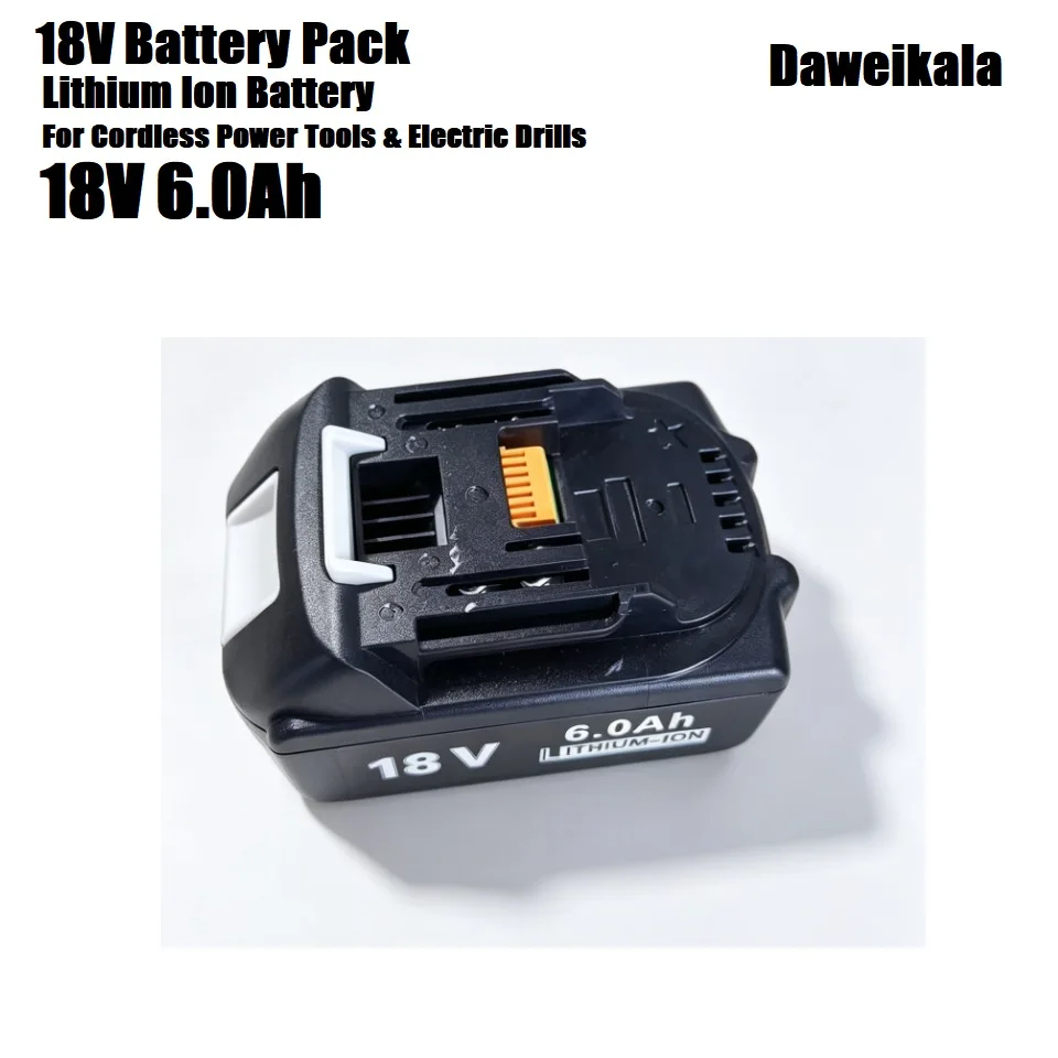 18-V-Lithium-Ionen-Akku-Pack Daweikala 6,0 Ah, Ersatzakku für kabellose Elektrowerkzeuge und Elektrobohrmaschinen, EU-Lager, Lieferung innerhalb von 7 Tagen.