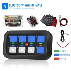 8 Gang Rocker Switch Panel Bluetooth Control Panel 12V-24V Screen APP Circuit Breaker Waterproof Blue LED for Car Marine Boat