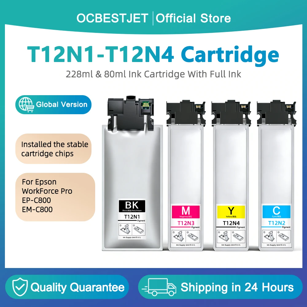 

T12N T12N1 T12N2 T12N3 T12N4 Replacement Ink Pack For Epson WorkForce Pro EP-C800RDW EP-C800 EM-C800 EM-C800RDWF Printer Ink