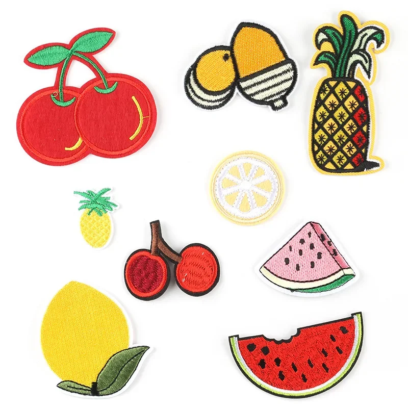 100pcs/Lot Luxury Small Embroidery Patch Fruit Vegetable Pineapple Chestnut Cherry Peach Watermelon Lemon Clothing Decoration