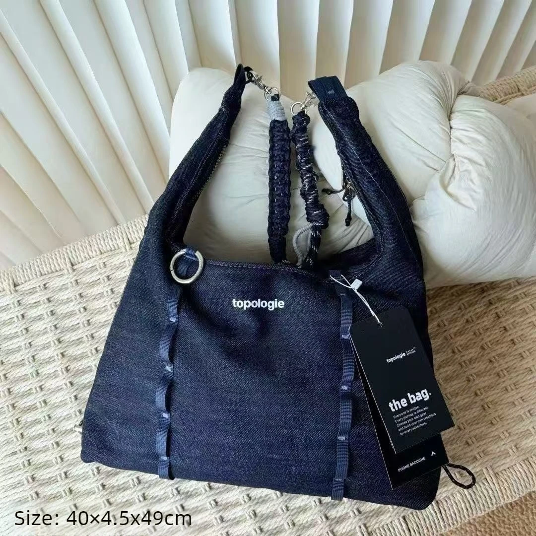 Topologie Large Capacity Tote Bag Denim Blue In Stock Adjustable Strap Niche Daily Commuter Rare Trendy Versatile Fashionable