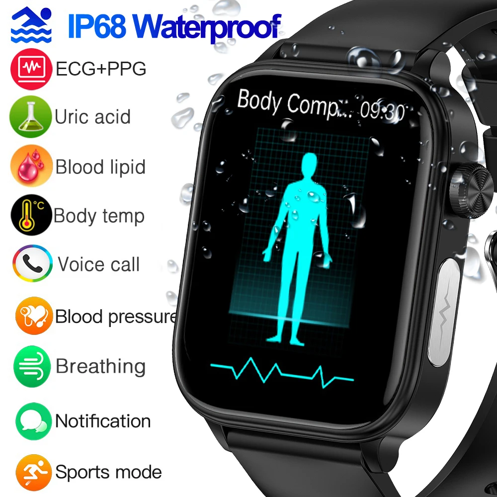

LIGE ECG+PPG Smart Watch Men Blood Lipid Uric Acid Blood Pressure Monitor Bluetooth Call Sleep Physical Health Smartwatch Women