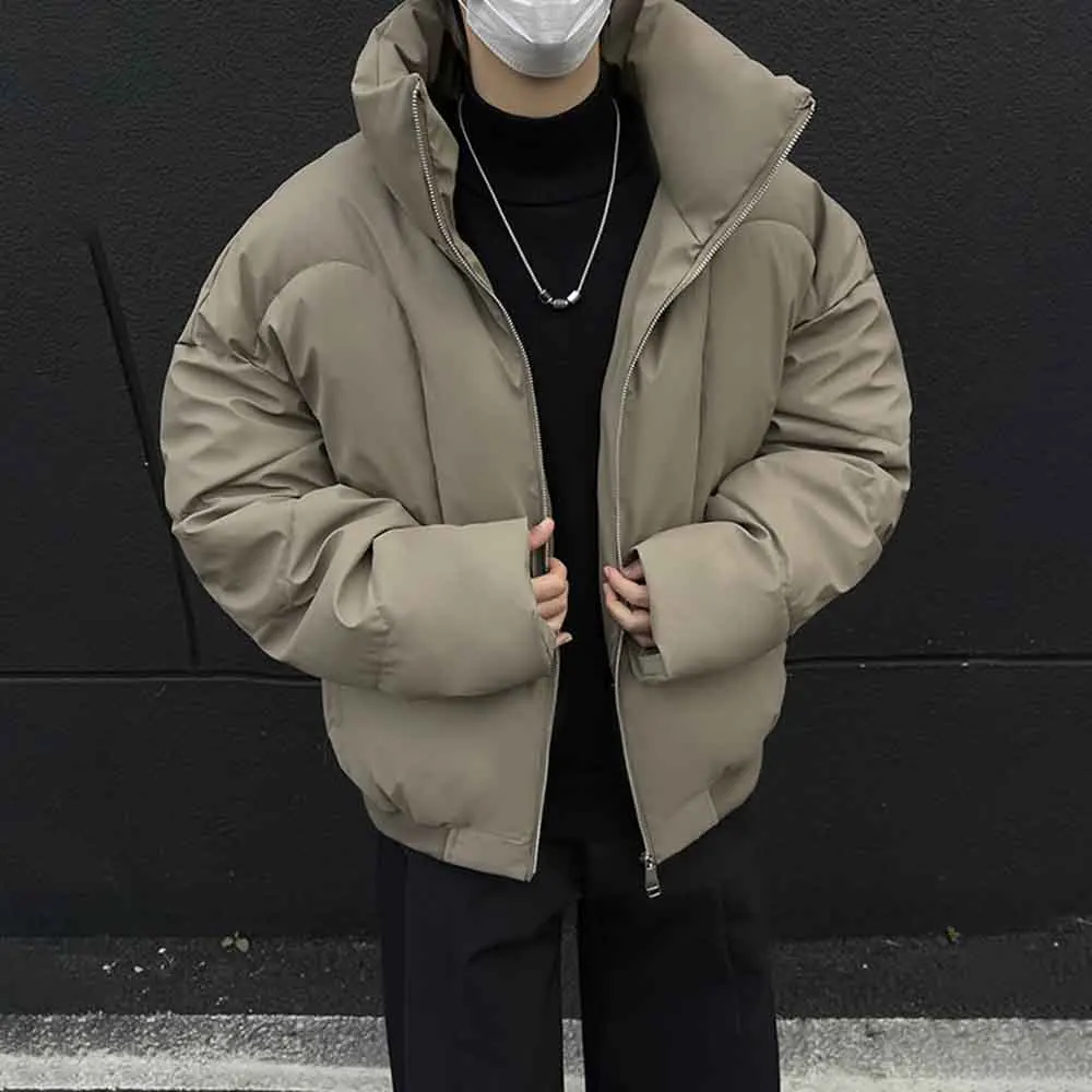 2025 Winter Men's Solid Color Long-Sleeved Cotton Jacket American Retro Fashion Trendy High Street Loose Casual Niche Men's Top
