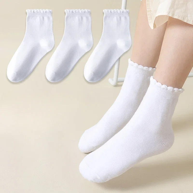 1-12Years Children Spring Summer Girls White Socks Cotton  Autumn Thin Breathable Student White Socks