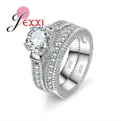 Luxurious Rings Set With Full Shiny CZ Crystal  925 Sterling Silver Wedding Engagement Jewelry Charm Gift For Lover