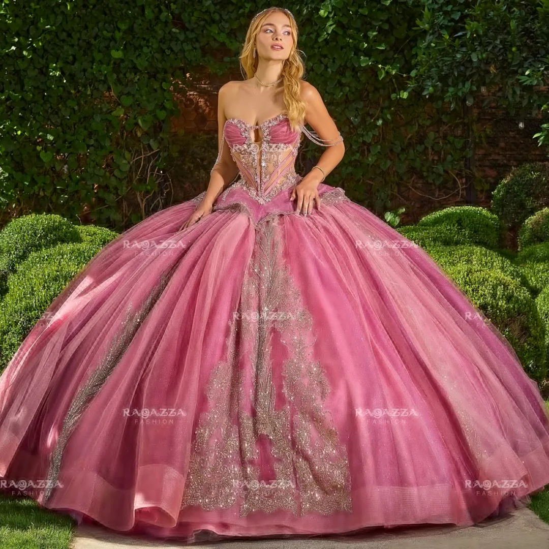 Pink Charro Quinceanera Dresses Ball Gown Sweetheart Appliques Beaded Mexican Sweet 16 Dresses 15 Anos Customized