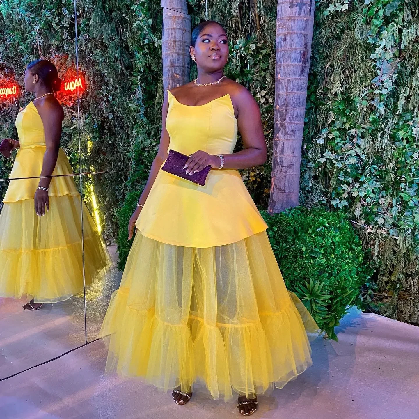 

Elegant Bright Yellow Afircan Women Gowns Strapless Dreaped A-line Tulle Ankle Length Party Dresses Long Maxi Gowns