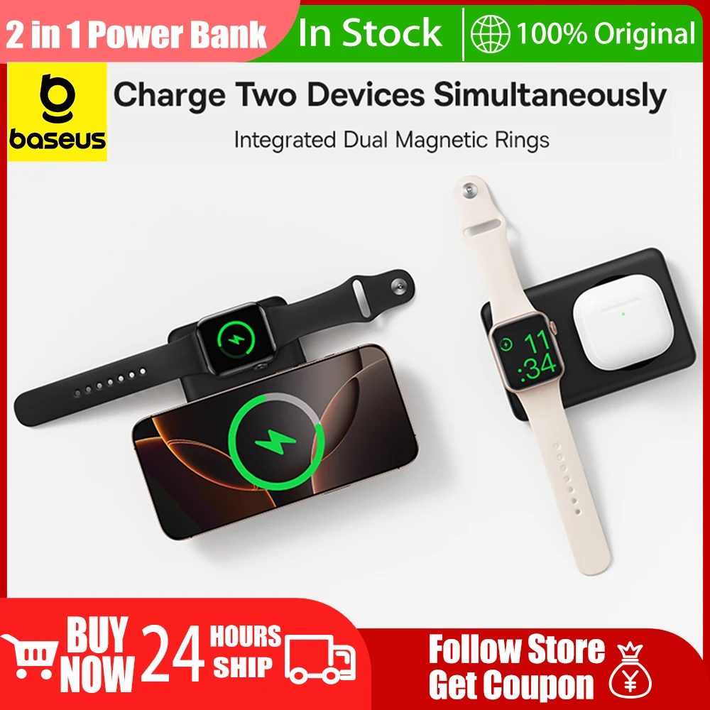 Baseus 10000mAh Magnetic Wireless Power Bank for Apple Watch Portable Fast Charging External Battery for iPhone Samsung Huawei