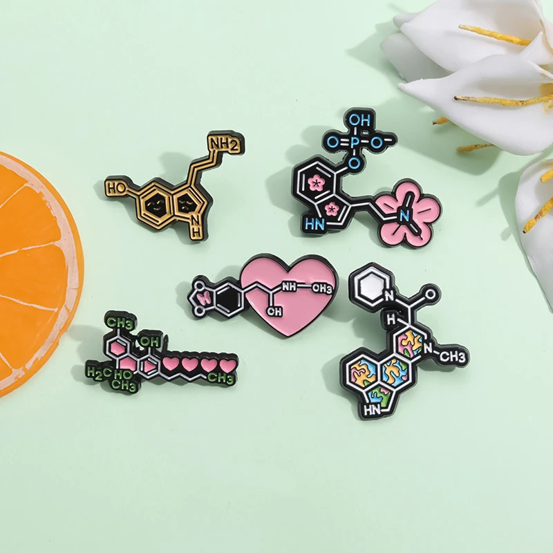 Biological Molecules Structure Enamel Pins Cartoon Chemical Element Symbol Brooches Backpack Clothes Lapel Badges Creative Pin